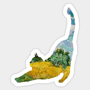 Cat Van Gogh Wheatfield Sticker